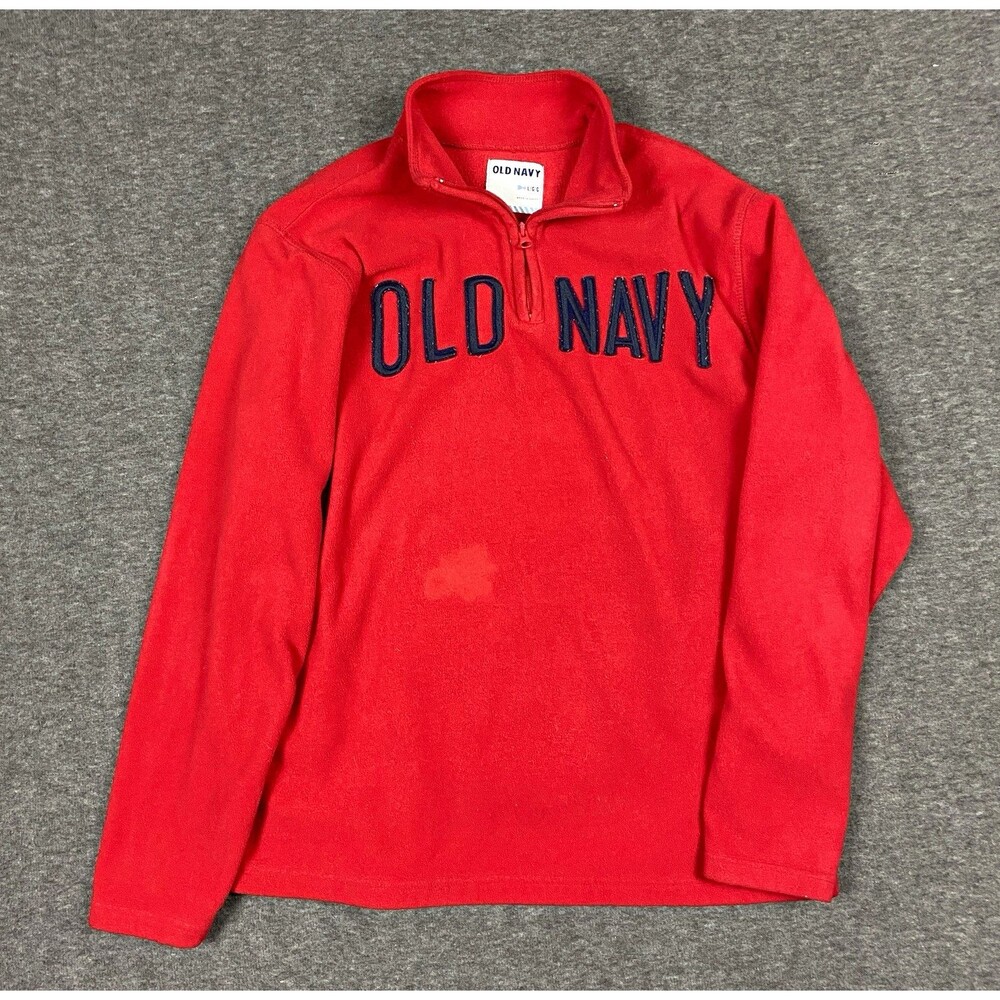 Vintage Old Navy Men’s L Red Quarter Zip Fleece Pullover Y2K Sweatshirt Read